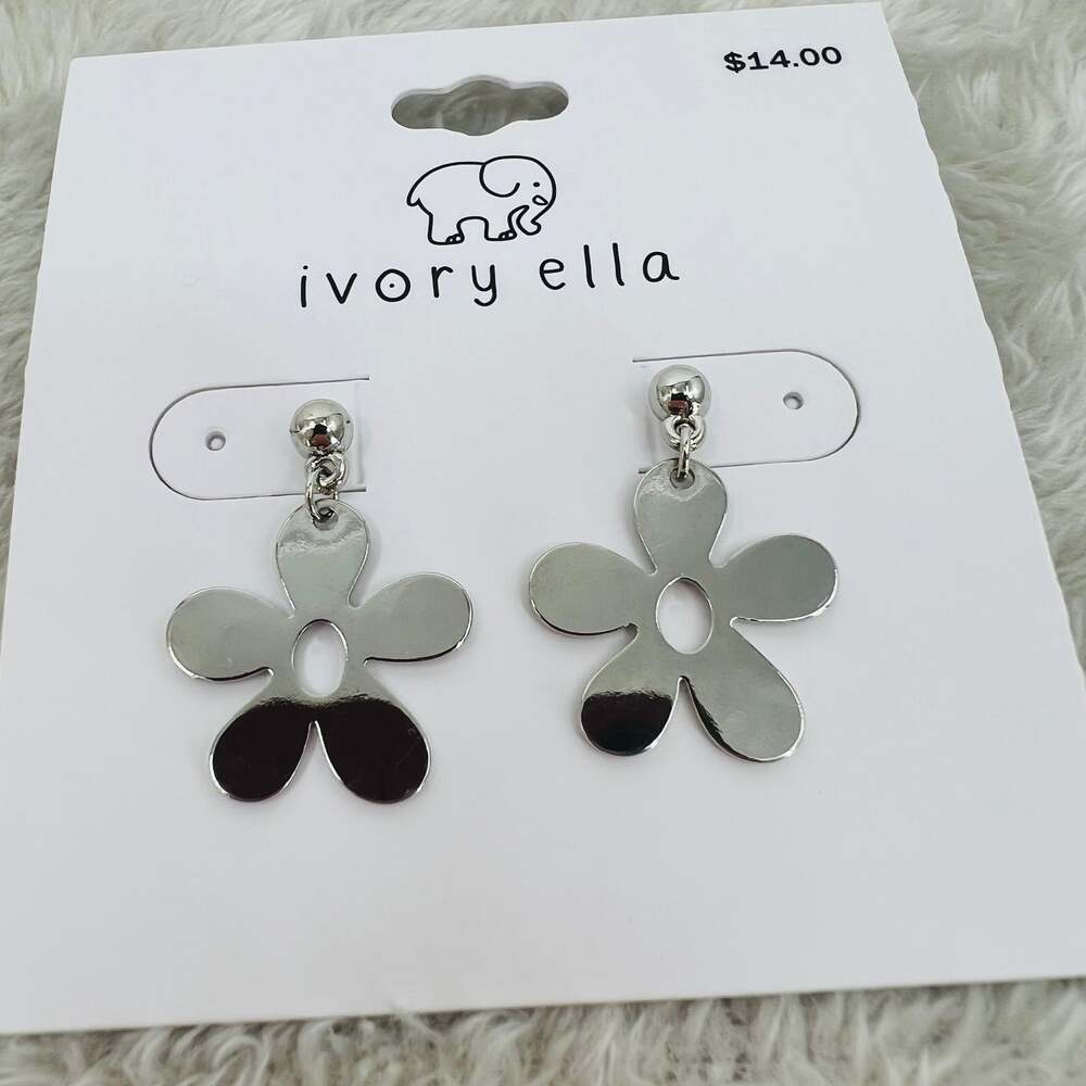 IVORY ELLA Silver Tone Stud With Flower Dangle Earrings NWT  Hippie Glam